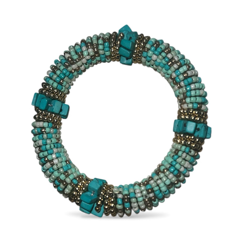 Myra Bag Turquoise And Gold Beaded Bracelet